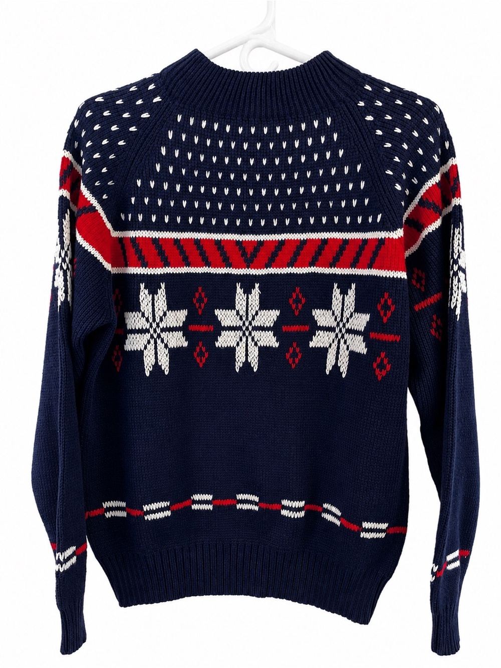 Men's vintage JCPenney Navy Fair Isle Crewneck Sweater with Red & White Accents